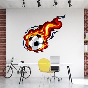 Adesivo murale 3D pallone da calcio in fiamme per camera e soggiorno