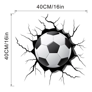 Detailed 3D wall sticker featuring a football breaking through cracked wall, 40cm size