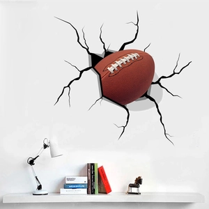 3D American football wall decal with realistic wall crack effect for creative room decor