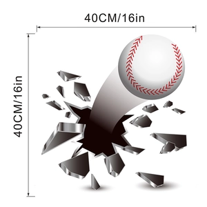 3D baseball wall sticker showing cracked wall effect and 40cm dimensions