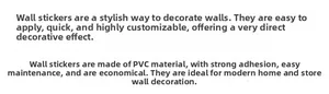 Details zum PVC Wandaufkleber mit starker Haftung und pflegeleichtem, robustem Material