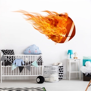 Dettaglio dell'adesivo murale 3D football americano con effetto fiamma realistico decor