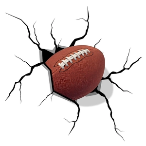 Detail of 3D cracked wall decal showing an American football with leather texture