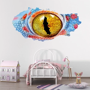 Detailed 3D wall sticker showing a realistic lizard eye peering through a cracked wall