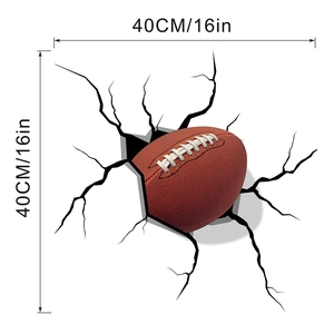 Detailed 40cm 3D cracked wall American football vinyl wall sticker for bedroom decor