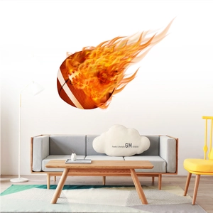Adesivo murale 3D football americano in fiamme in un moderno soggiorno di casa