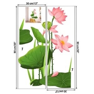 Dettaglio di adesivi murali loto rosa che mostra il layout 30x90cm e i motivi floreali