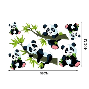 Detailliertes 58x40cm Layout der Cartoon Panda und Bambus 3D Wandsticker Aufkleber