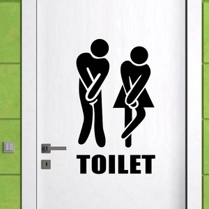 Creative Humorous Toilet Sign Wall Sticker Removable PVC Bathroom Door Decal Funny Male Female Restroom Guide Icon Art Wall Mural
