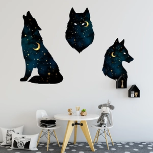 Starry night wolf silhouette wall decals for modern living room and kids bedroom decoration