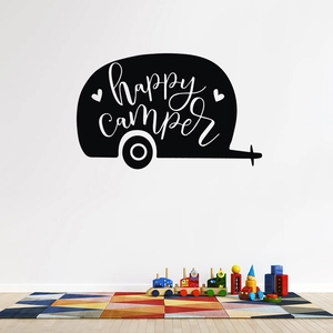 Happy Camper RV Camper Vinyl Wall Sticker Removable Art Decal For Living Room Bedroom Kids Room Home Decor Black Silhouette