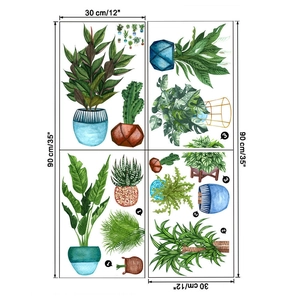 Vista dettagliata di adesivi murali acquerello con piante tropicali, monstera e cactus