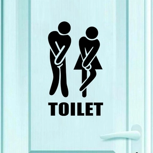 Creative black waterproof toilet door sticker with male and female symbols and bold text