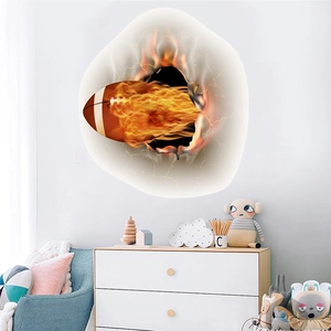 Adesivo murale 3D football americano con effetto fuoco per camera dei bambini