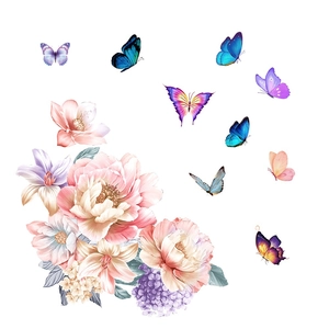 Vinilos decorativos de peonías y mariposas con motivos florales de acuarela