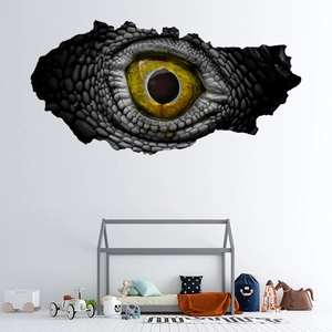 Realistic 3D wall sticker featuring a reptile eye peering through a cracked wall effect