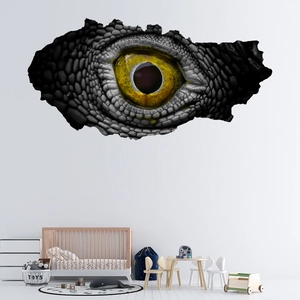 Detail of 3D cracked wall sticker with realistic dinosaur eye for children room decor