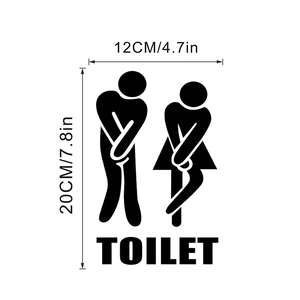 Detailed dimensions of humorous black silhouette toilet wall sticker measuring 12x20cm