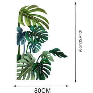 Detail of tropical monstera leaves wall sticker with dimensions 90cm by 80cm