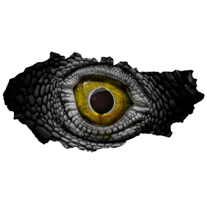 Detail of 3D cracked wall sticker showing realistic dinosaur eye with yellow pupil