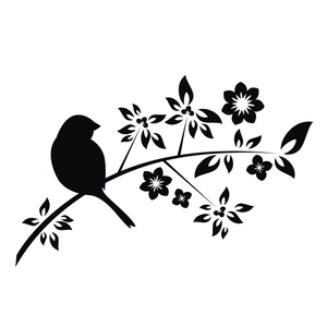 Minimalist black vinyl wall sticker featuring a bird on a branch for home decoration
