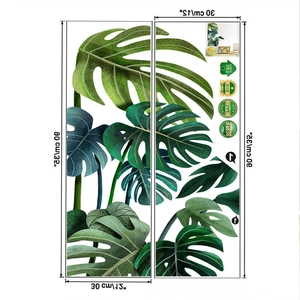 Detail of Monstera leaf wall stickers with realistic green texture and 30x90cm dimensions
