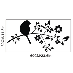 Detail view of bird on branch wall sticker with 30x60cm size dimensions shown