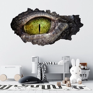 3D wall sticker detail showing a realistic reptilian eye with golden green iris and scales