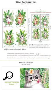 Size chart showing green plant and cat wall sticker dimensions 92x59cm for home decor