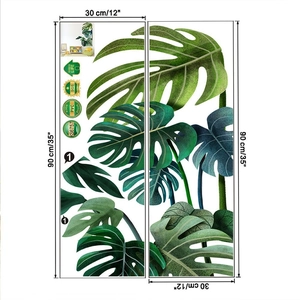 Detail view of 30x90cm Monstera leaf wall stickers with PVC and SGS eco-certification