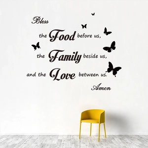 Adesivo da Parete Con Preghiera Inglese Ispiratrice Bless The Food Family Love Citazione Adesivi Murali in PVC Rimovibili