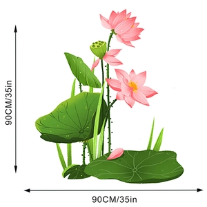 Detailed size view of pink lotus flower wall decal with 90cm 35in dimension markers