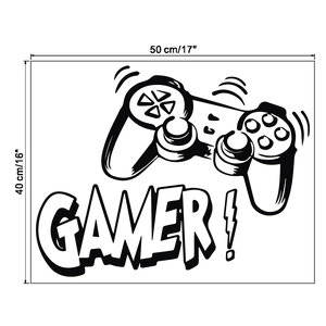 Detailed dimension guide showing the 50x40cm vinyl gamer controller wall sticker decal