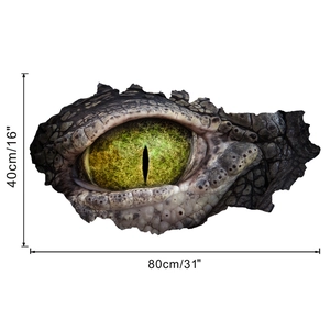 Detailed 3D wall decal of a realistic dinosaur eye with green scales and size measurements