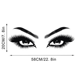 Detailed view of black vinyl eye lash wall stickers showing 58x20cm size dimensions