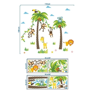 Details der 3D-Dschungeltier-Wandtattoos mit Maßen 118x106 cm für die Kinderzimmerdekoration