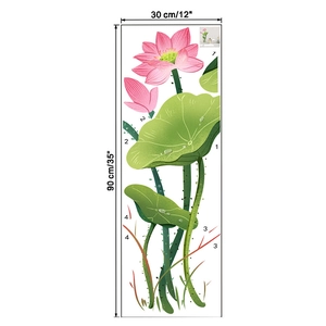 Detail of pink lotus wall sticker dimensions showing 30x90cm size for home decoration