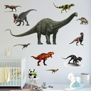 Detail of 10 colorful dinosaur wall stickers for nursery decor in various species