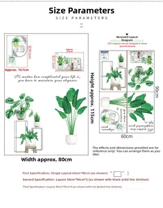 Detail view of green lotus leaf wall sticker size parameters and installation layout