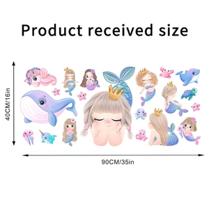 Plan détaillé des stickers muraux sirène et animaux marins avec dimensions de 40x90 cm