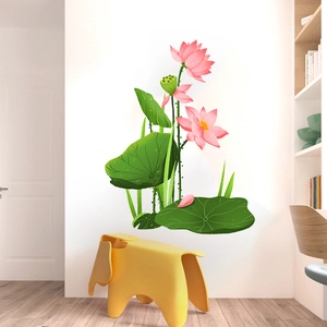 3D lotus wall stickers with waterproof self-adhesive pink flowers for living room decor