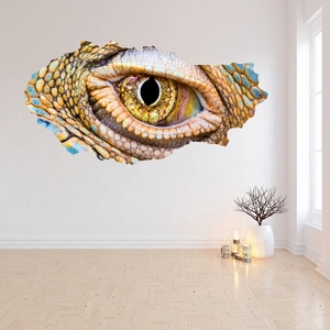 3D realistic dinosaur eye wall sticker with broken wall effect for home decoration