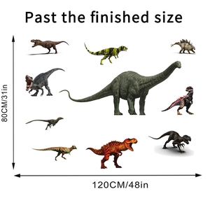 Detailed dimension guide for dinosaur world wall stickers measuring 120cm by 80cm