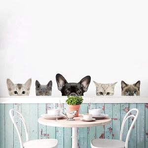 Waterproof PVC Peeking Cat And Dog Wall Sticker Funny Realistic Pet Animal Wall Decal For Living Room Bedroom Decor