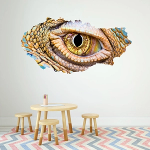 3D realistic reptile lizard eye wall sticker with broken wall effect for living room decor