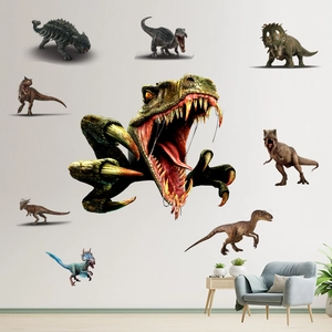 3D Dinosaur Wall Stickers Set Realistic PVC Animal World Removable Wall Decals For Kids Room Bedroom Home Decor Art