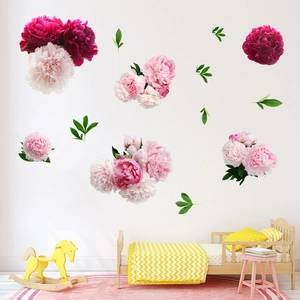 Removable Pink Peony Flower Wall Stickers PVC Floral Wall Decals For Living Room Bedroom Nursery Home Decor DIY Art Mural