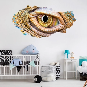 Detailed macro view of 3D dinosaur eye wall decal with realistic scales and textures