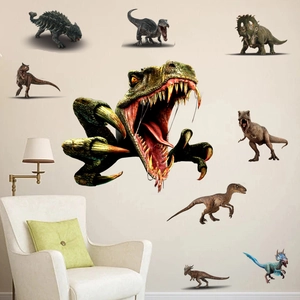 Realistic dinosaur wall stickers set with T-Rex and Triceratops for kids bedroom decor