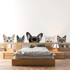 Self-adhesive 3D cat and dog wall stickers set for creative home bedroom decoration